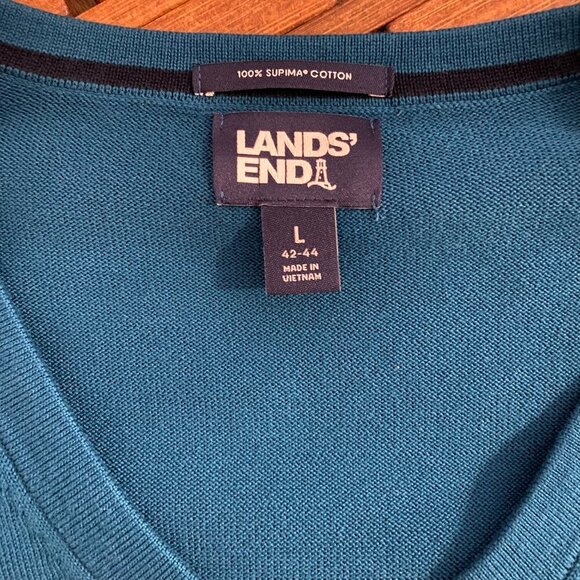 Women's Land's End V-Neck Sweater,100% Supima Cotton, Teal, Large. - Picture 4 of 5